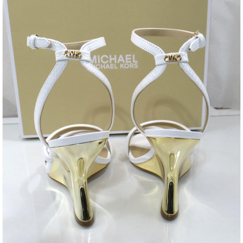 Michael Kors Size 7 Nadina Ankle Strap Wedge Sandals Heels Optic White - Picture 3 of 7